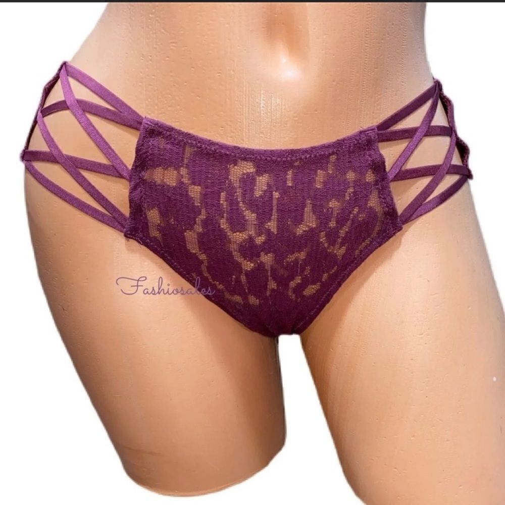 Victoria’s Secret Sexy Strappy Satiny leopard Lace Cheeky Panty Maroon Medium